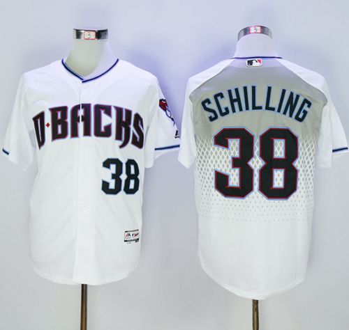 Diamondbacks #38 Curt Schilling White/Capri New Cool Base Stitched MLB Jersey - Click Image to Close